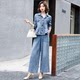 Denim suit women's spring and autumn Korean version 2022 new age-reducing fashion temperament two-piece casual wide-leg pants