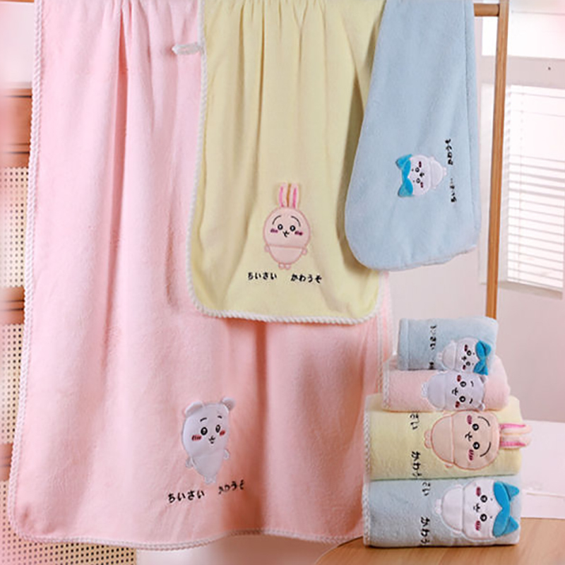 Jiyi Xiaoba Two-Piece Bath Towel Set, Cartoon Cute Towel, Hair Drying Cap, More Absorbent and Quick-Drying Than Pure Cotton, Bath Wrap for Home Use