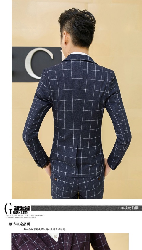 Phiên bản Hàn Quốc của bộ đồ kẻ sọc nhỏ màu xanh thêm kích thước lớn phù hợp với bộ đồ nam 5-6XL chủ nhà phù hợp với bộ đồ cưới ba mảnh áo khoác blazer nam