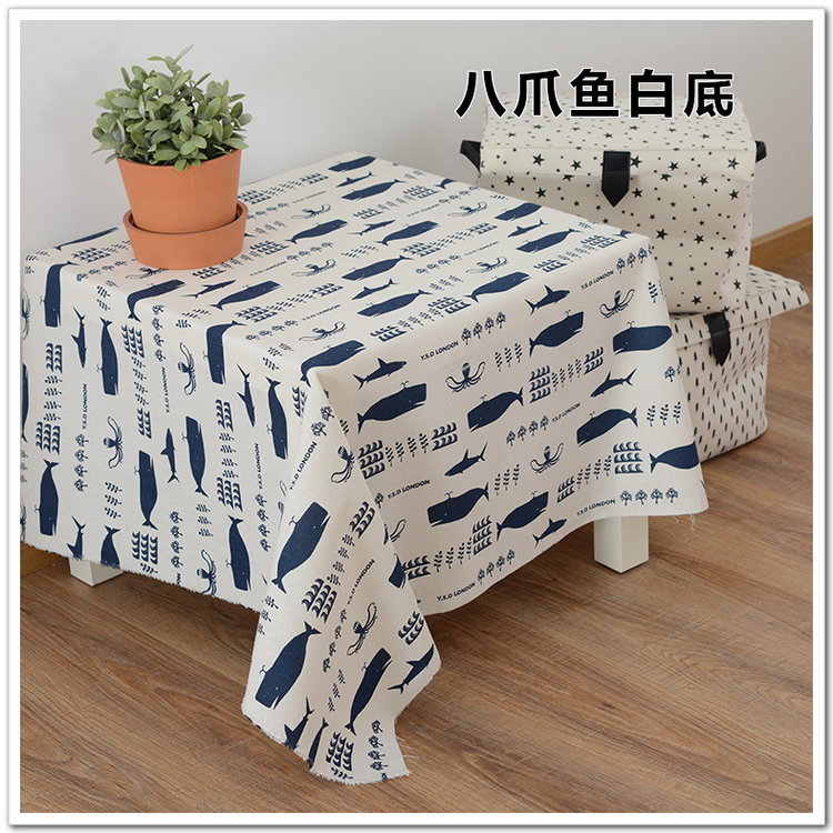 Vải nhỏ điểm vải lanh nghệ thuật bàn cà phê bàn ​​tròn khăn trải bàn tùy chỉnh khăn trải bàn nhỏ cá voi tươi khăn trải bàn hình oval