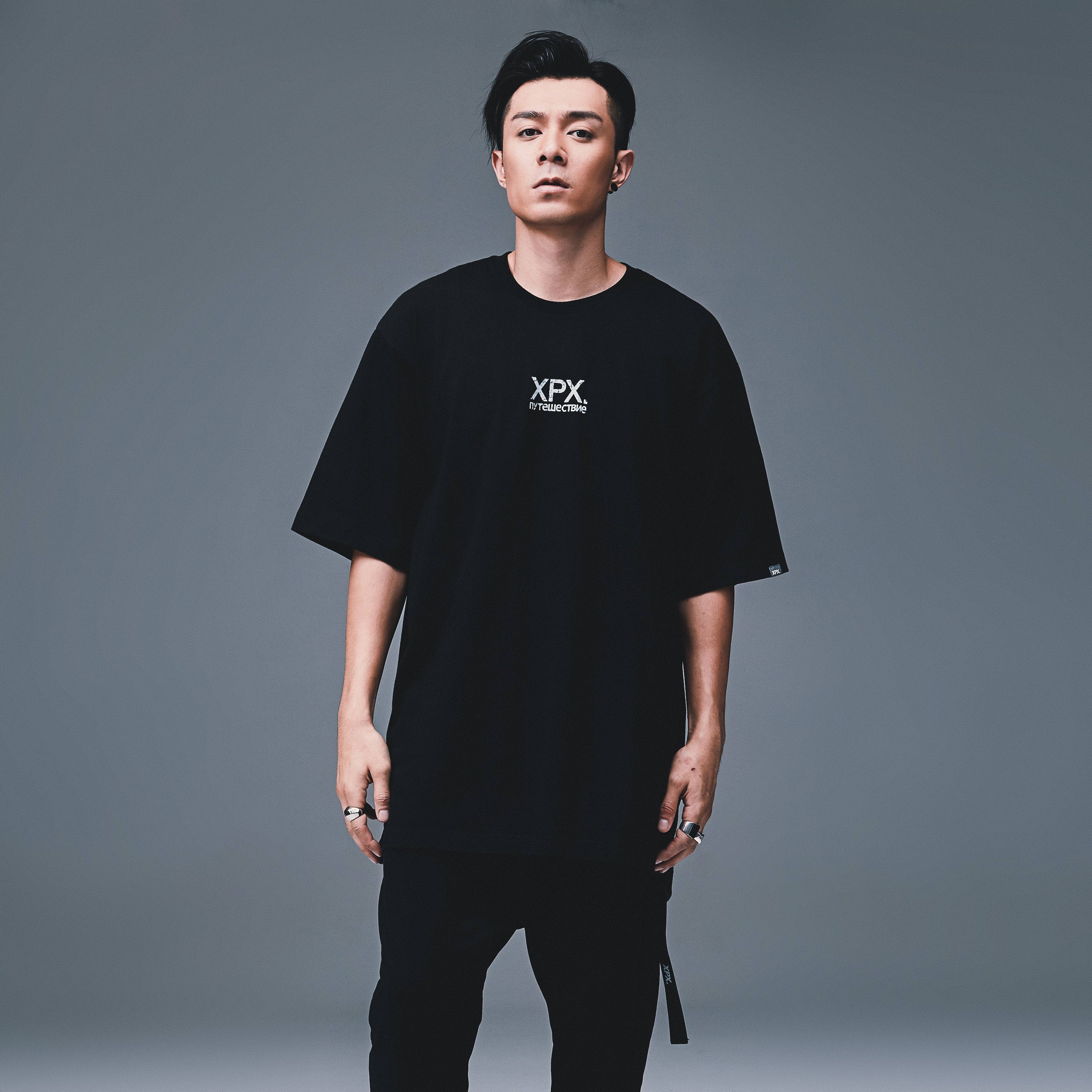 XPX 周柏豪 MARBLE PRINT SIDE ZIP 印花前短后长拉链长T恤