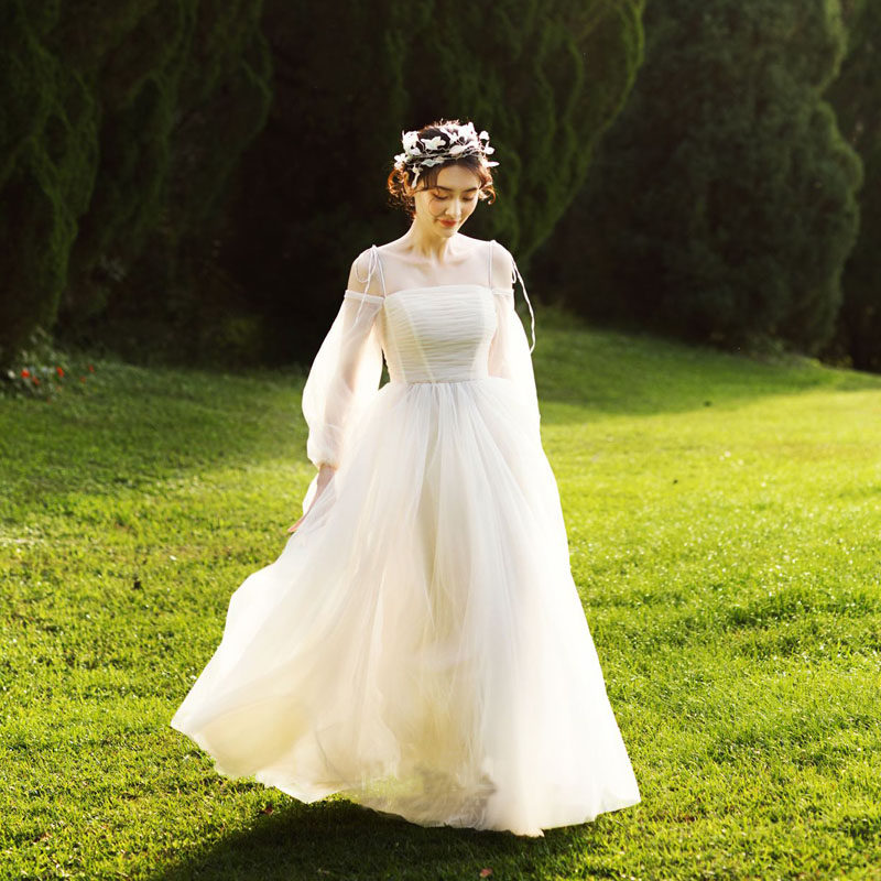 👗森系超仙!2024新款法式轻婚纱让小个子新娘美翻天👗-礼服/晚装-淘宝好物网