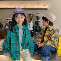 Childrens plaid shirt 2022 autumn new childrens boys and girls baby cotton shirt Korean version long-sleeved all-match trend