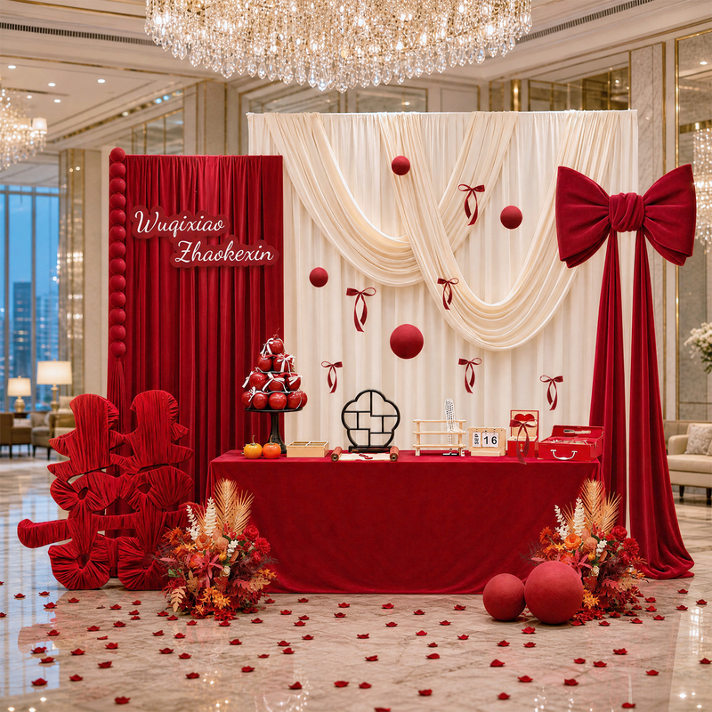 Korean-Style Engagement Banquet Scene Decoration, Full Set of Table Decorations, 2026 New High-End Background Wall Kt Board