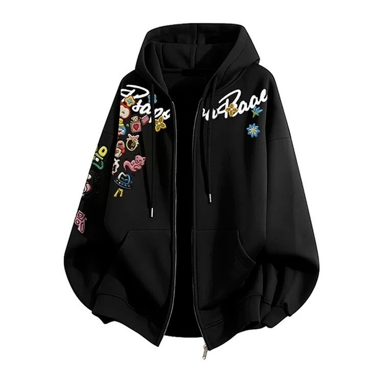 Autumn and Winter New Thin Trendy Youth Cardigan Sweatshirt for Men, Casual Loose Large Size Solid Color Versatile Hooded Jacket Trendy