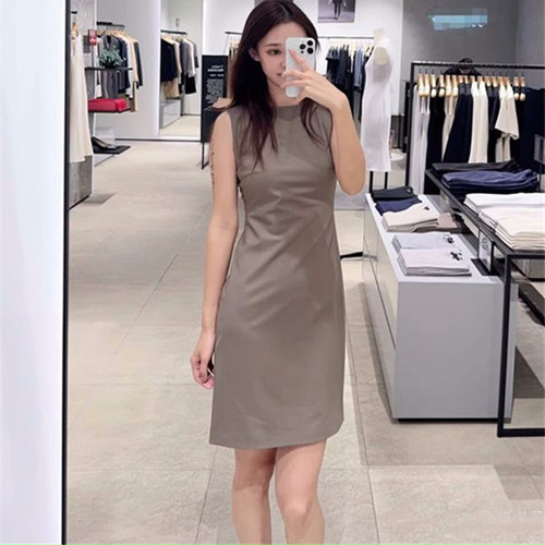 Synchronized Style! Th Women's Spring and Autumn Sleeveless Fitted Dress Pure Wool Round Neck Sleeveless Dress Synchronized Style! Th Women's Spring and Autumn Sleeveless Fitted Dress Pure Wool Round Neck Sleeveless Dress