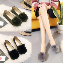 Womens shoes Autumn shoes 2017 new shoes flat bottom pointed cute rabbit ears hairy shoes lazy shoes