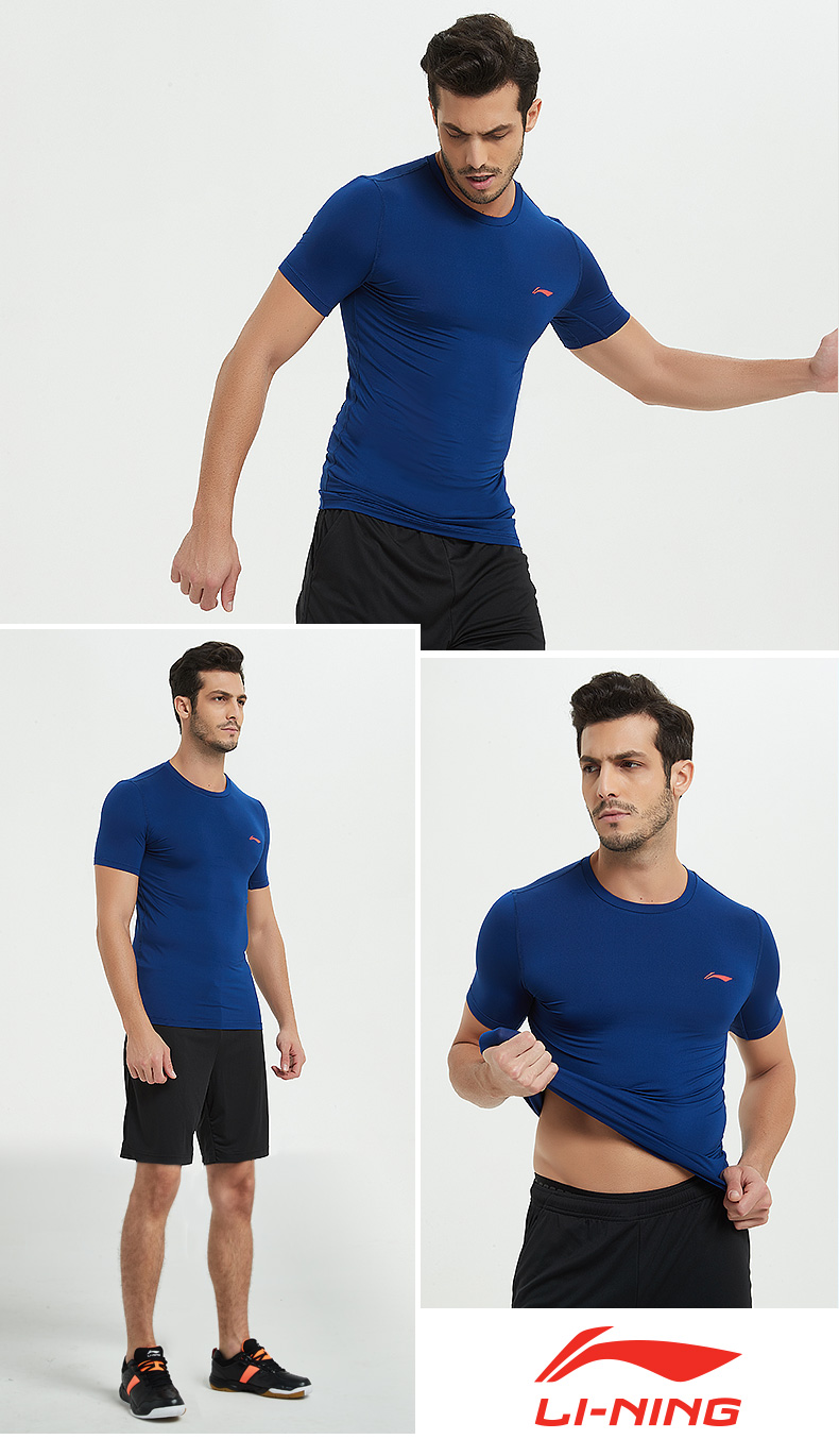 Li Ning chạy thể thao phù hợp với nam giới quần áo tập thể dục hai mảnh ngắn tay quần short mùa hè thể thao giản dị quần áo khô nhanh quần áo thể thao nam