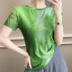 Fashionable gauze tie-dye printed green short-sleeved T-shirt for women