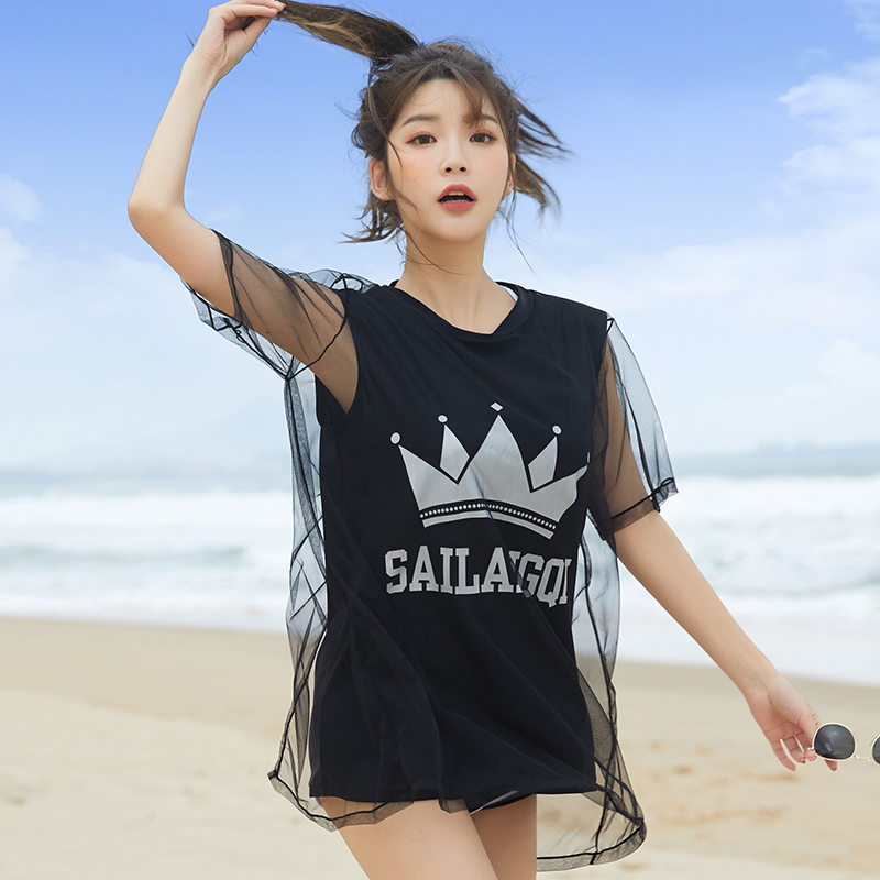 South Korean swimsuit women's three sets sports section short sleeve sunscreen for slim and slim breasts student conservative swimsuit spa