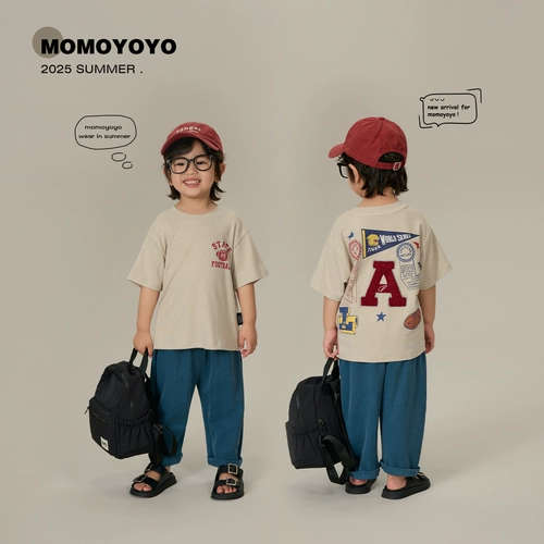 辰辰妈 Детская летняя футболка для мальчиков, детская одежда, короткий рукав, 2025 года