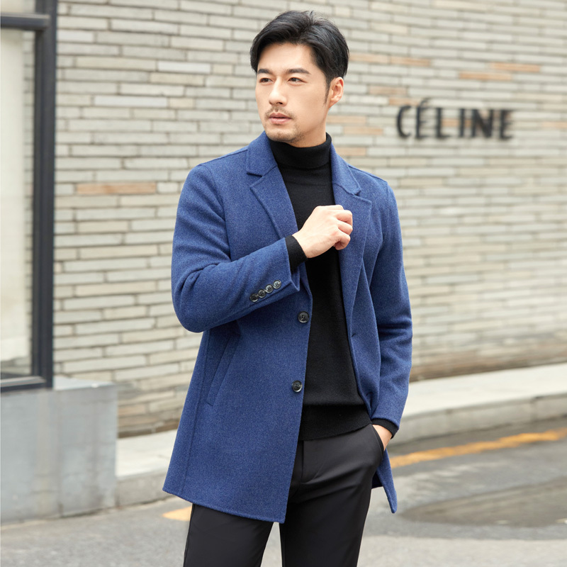 Double-Sided Cashmere Coat for Men, Short Style, High-End Autumn and Winter New Model, 100% Wool Woolen Coat, Business Casual Suit, Regular Shoulder