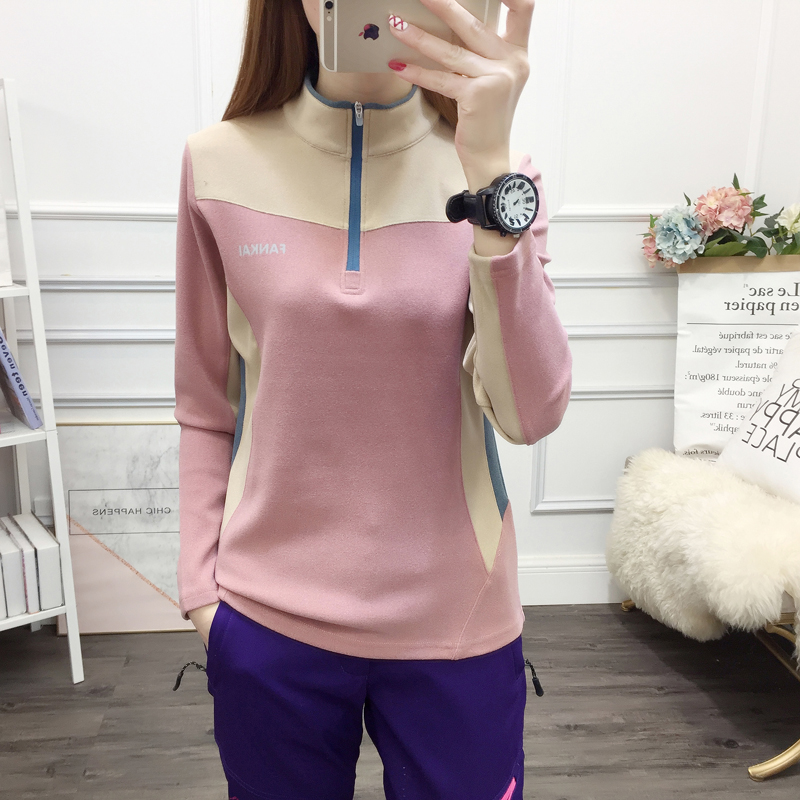 Semi-high collar T-shirt women's outdoor leisure clothes Long-sleeved spring and autumn and winter rabbit plush top elastic thick sweater base shirt