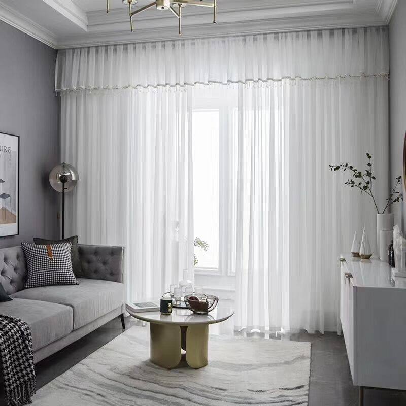 Modern minimalist white yarn thickened tencel yarn velvety drapery curtain light pervious to people high pituitary living-room bedroom yarn
