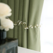 Nordic fish bone pattern Matcha green curtain light extravagant bedroom ins Wind living room solid color custom curtain small red book