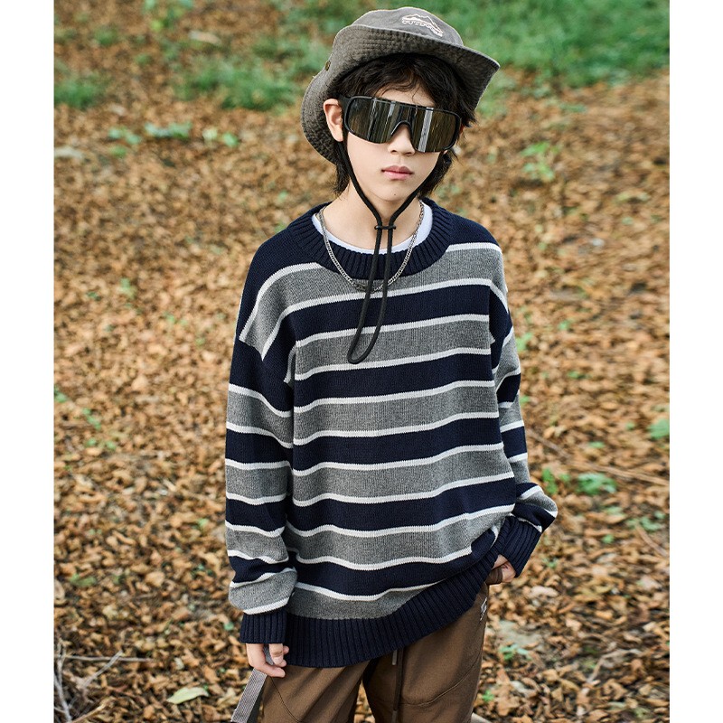 Boys' Sweaters, Thin Styles for Older Children, Striped Knitwear for Teenagers