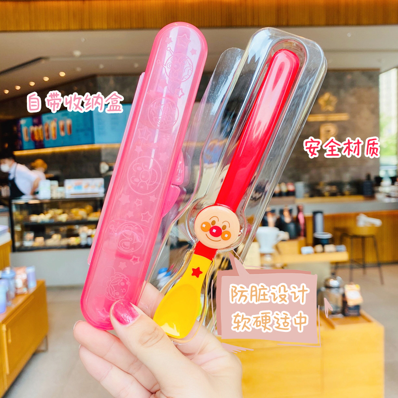 Japanese original purchase bread Superman infant and child supplementary tableware soft head spoon with container box resistant to high temperature spoon