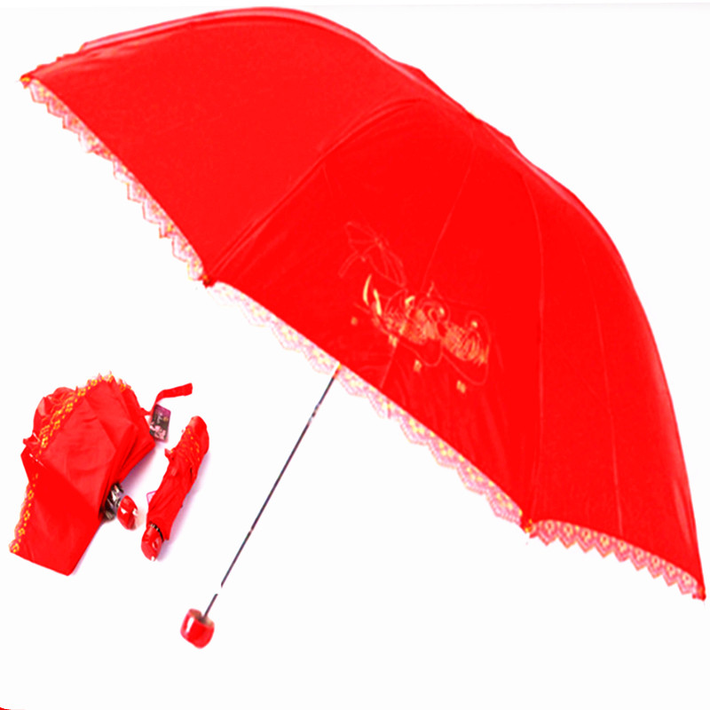 Wedding Bridal Umbrella Wedding With Red Clear Umbrella Lace Lace Floral Side Printed Mandarin Opera Water Festive Umbrella Female Folding Umbrella