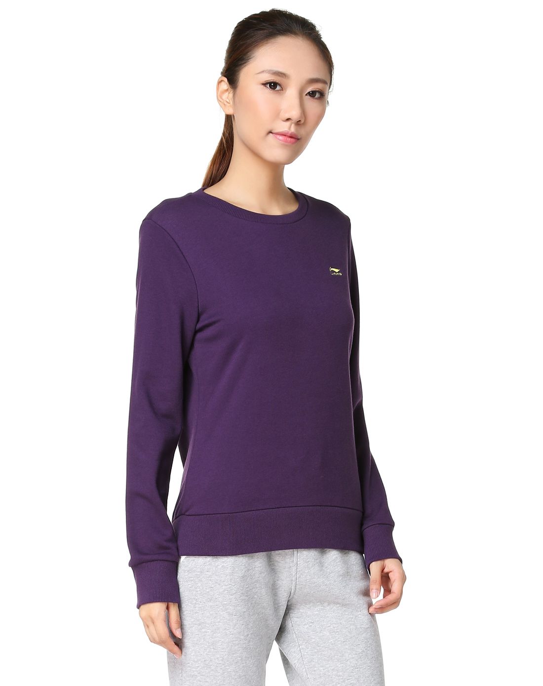 Áo thun nữ Li Ning Đóng áo thể thao và giải trí thường xuyên Áo len không mũ AWDK846-2 áo hoodie nữ màu đen