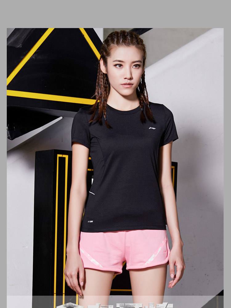 Li Ning mùa hè tập luyện cho phụ nữ áo thun ngắn tay thể thao giản dị ATSL278 - Áo phông thể thao áo polo thể thao nam