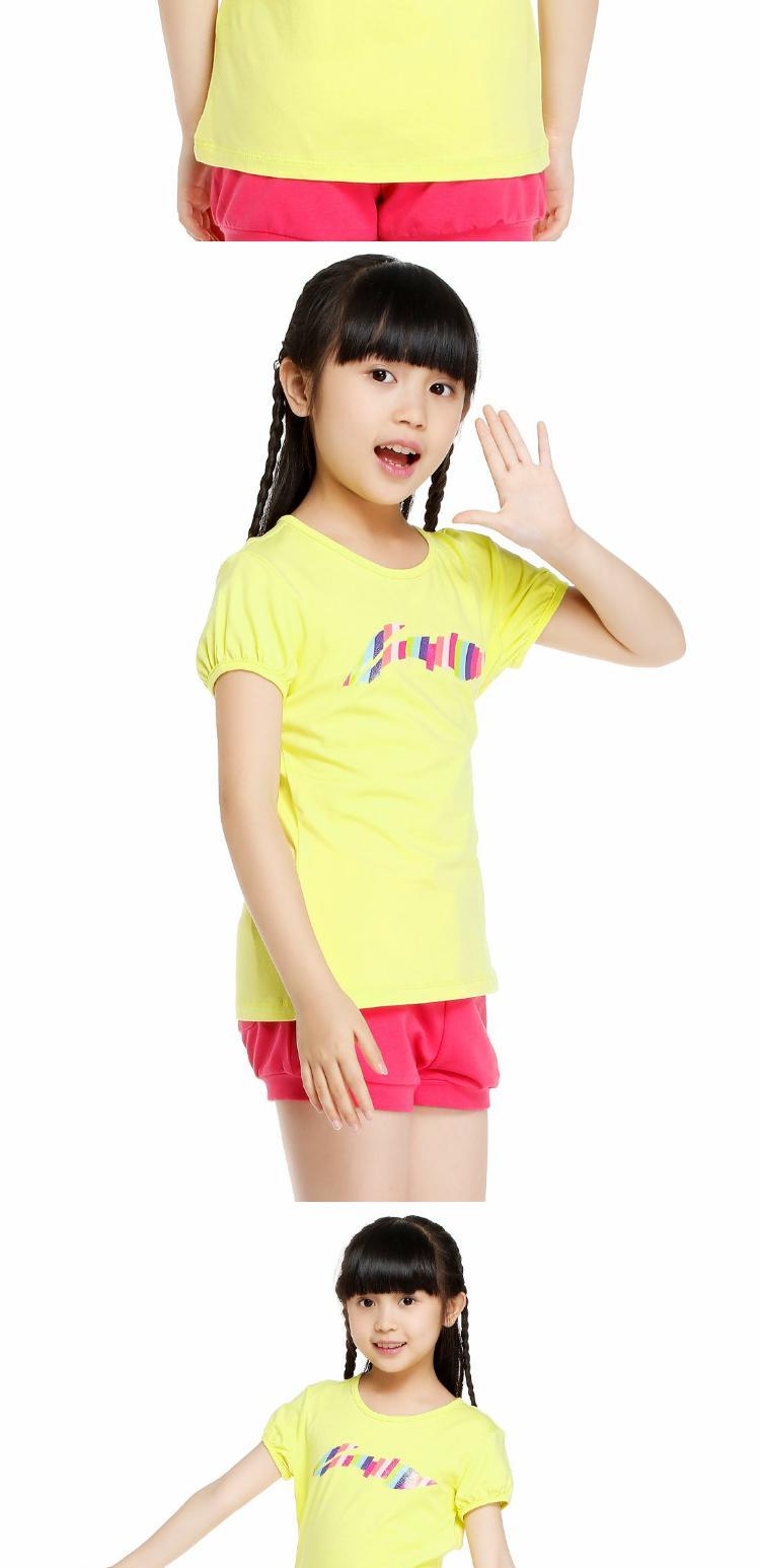 Li Ning Girls Áo thun ngắn tay huỳnh quang Dải màu xanh lá cây In áo thun thể thao LOGO Series Tay áo ngắn ATSK136 áo thun tay dài nam the thao