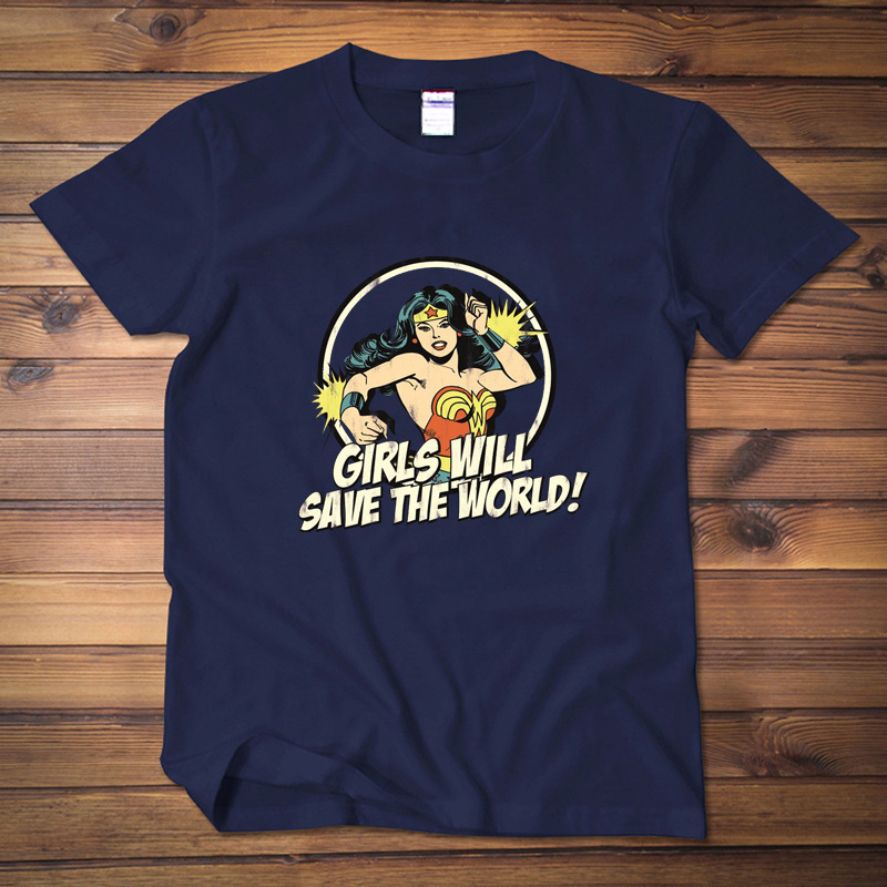 Wonder Woman Short-Sleeved T-Shirt Wonder Woman Spoof Superhero Pure Cotton Half-Sleeved Men's and Women's Couple Wear Wonder Woman Short-Sleeved T-Shirt Wonder Woman Spoof Superhero Pure Cotton Half-Sleeved Men's and Women's Couple Wear