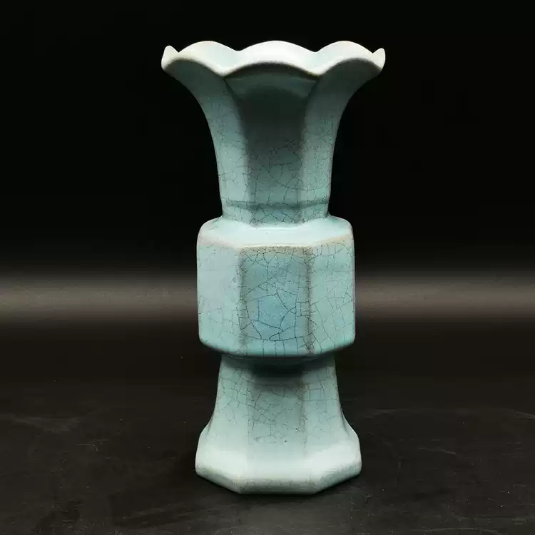 中国古美術・宋汝窯・天青釉双耳四方花觚・青磁・唐物・箱付・花瓶・時代物・古陶磁 宋汝窑天青釉花口六方花觚瓶仿博物馆文物古玩古董收藏古风瓷摆件-淘宝