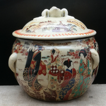 Qing Qianlong pastel lady picture small porridge jar four series lid jar antique porcelain antique antique collection authentic old objects