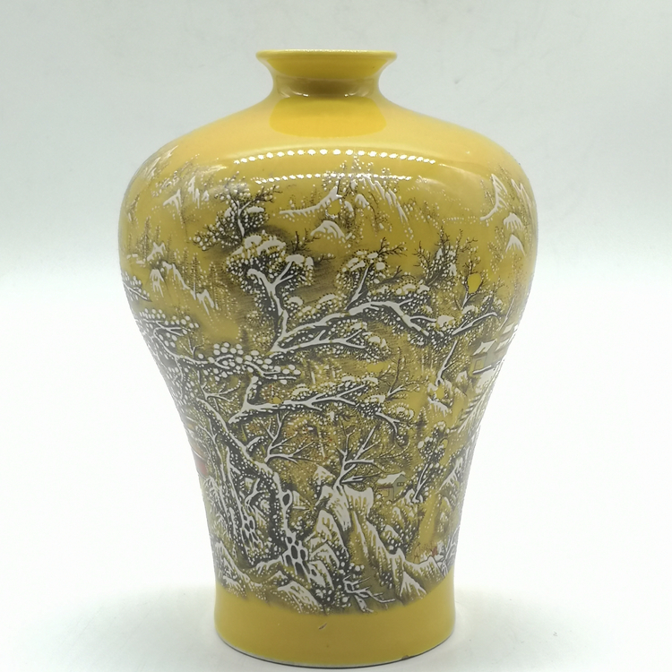 Tongzhi Yellow Glazed Snow View ten thousand Snowy Mountain Plum Bottle Ancient Play Antique home Living room Decorative Pendulum porcelain Collection-Taobao