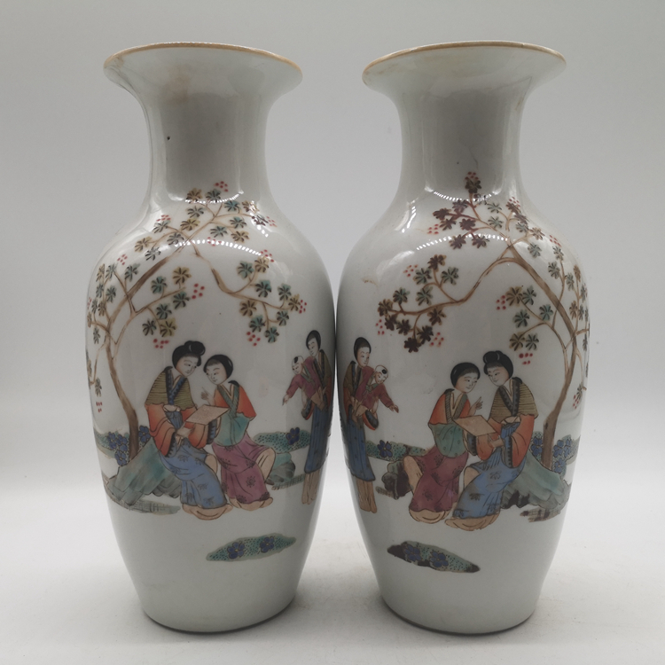 Family of the Republic of China Tang Zizhen Hand-painted Pink Ladies Painting Vase Illustrator Vase Imitation Antique Palace Bookcase Swing porcelain