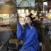 Thiết kế thời trang nhỏ tươi mới phiên bản Hàn Quốc của áo sơ mi nữ rộng rãi hoang dã màu sắc sang trọng kết hợp cổ áo cao cộng với áo len nhung thủy triều áo khoác cardigan nữ Áo len