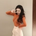 Áo sơ mi cộc tay nữ mùa thu mới phiên bản Hàn Quốc cổ điển retro cổ tròn Slim đáy eo cao tay dài sandal áo thun thủy triều Áo phông