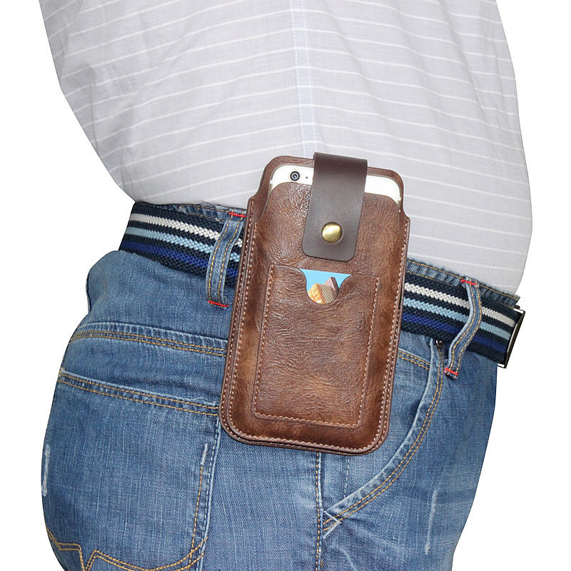 Double layer put 2 mobile phone hung out of pocket wearing leather belt male driver's license card bag leather cover retro vertical light and thin tide