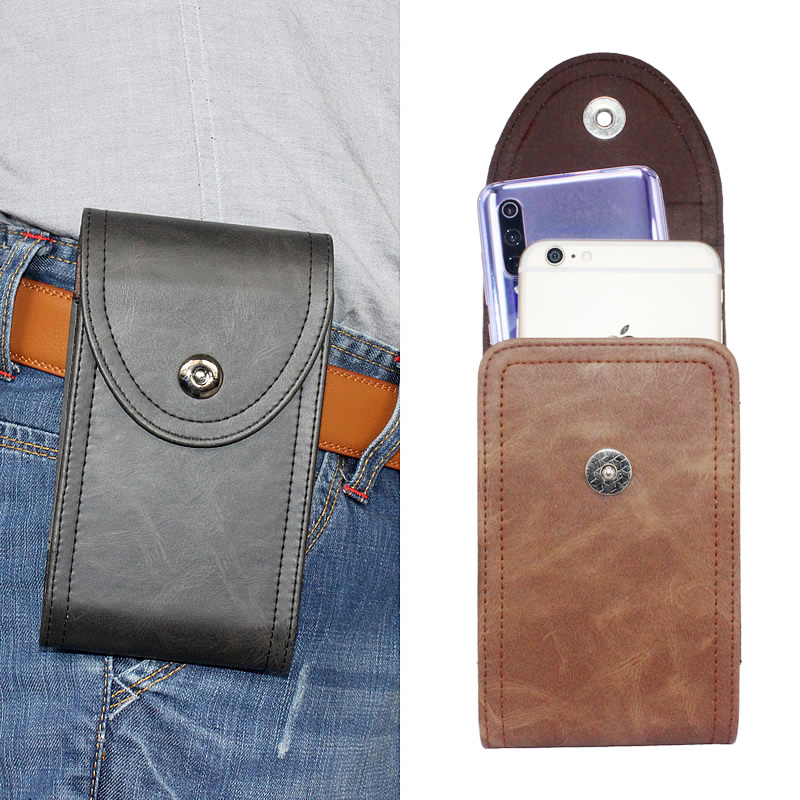 Dress 2 phones hanging out of pocket wearing leather strap men's dad middle-aged seniors Spring outdoor summer waist bag Sub-suction buckle