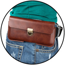 Slim mobile phone running bag wear belt horizontal leather case buckle waist waist bag men elderly 5 5 5 inch 6 inch Universal