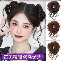 Pellet head wig emulation hair Circle Wig Bag girl Long shall double flower buds Lazy Human Disc Hair Fluffy God