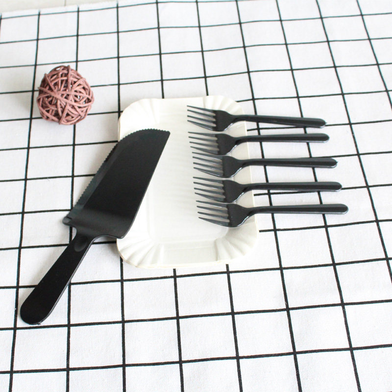 100 suit disposable cake tray fork three-in-one cutlery tray set thickened square paper tray 5 people with 10 copies