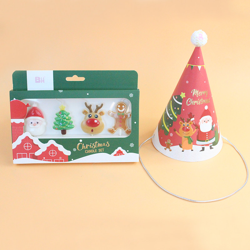 Christmas Candle Cartoon Elk Deer Christmas Tree White Beard Grandpa Suede Ball Christmas Hat Birthday Party Decorative Items