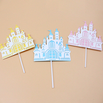 New Original Cake Inserts Solid Engraving Cartoon Fairy Tale Castle Pink Blue Atmosphere Arrangement Inserts