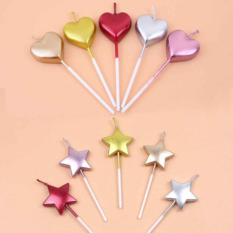 New heart-shaped birthday cake candle net red love candle gilded silver gold five-pointed star candle