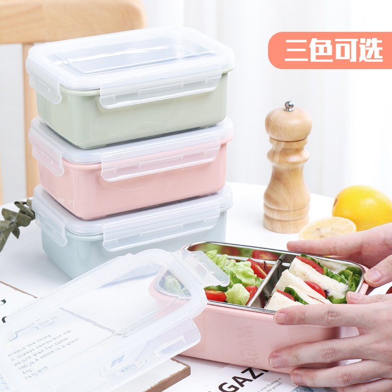 Nordic cute 304 stainless steel mesh red ins lunch box lunch box student portable fast food box in rectangle