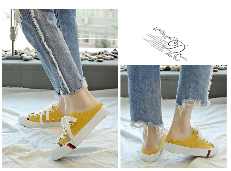 Giày vải nửa mùa hè nữ size lớn 41-43 hoang dã không có gót giày lười 40-42 dép và dép lớn - Plimsolls giày thể thao nữ