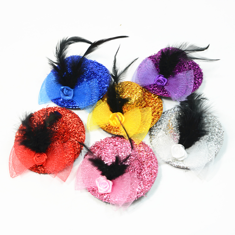 Feather gauze Han version bright silk small hat hair clip hair clip Hair Hair Accessories Hair Clip Hair Clip Front Lipped Seaside Clip