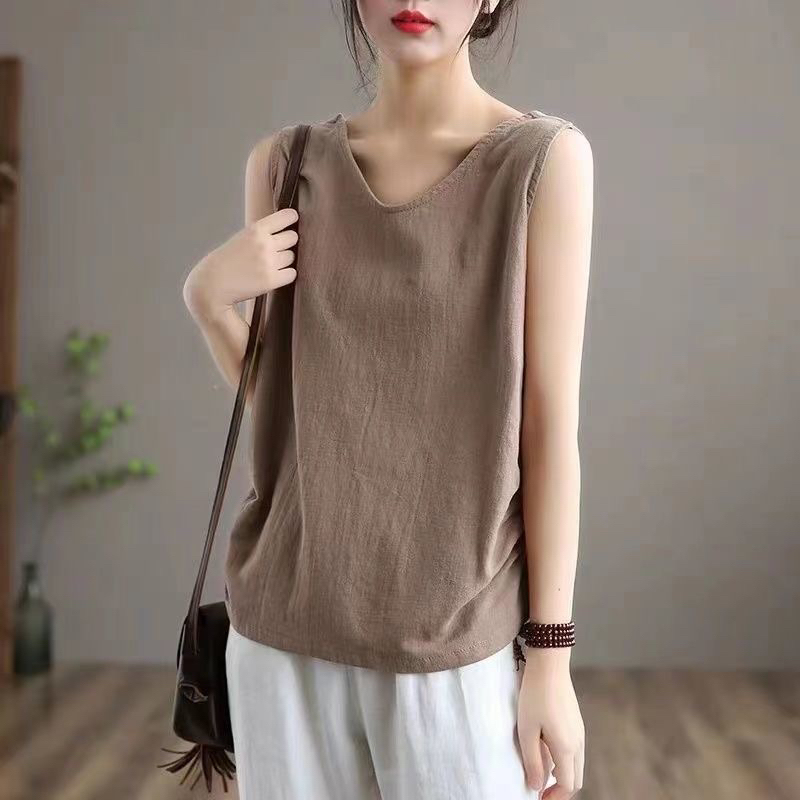 Artistic 2025 Spring/Summer Cotton and Linen Camisole for Women, Loose Casual Vintage Linen Sleeveless T-Shirt Base Shirt Top Artistic 2025 Spring/Summer Cotton and Linen Camisole for Women, Loose Casual Vintage Linen Sleeveless T-Shirt Base Shirt Top
