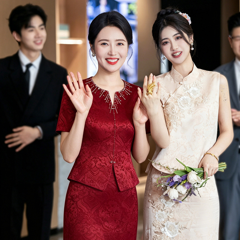 【Qixia】Young Mother-In-Law Dress, Light Luxury and High-End Feel, Wedding Banquet Outfit, Two-Piece Summer Wedding Dress