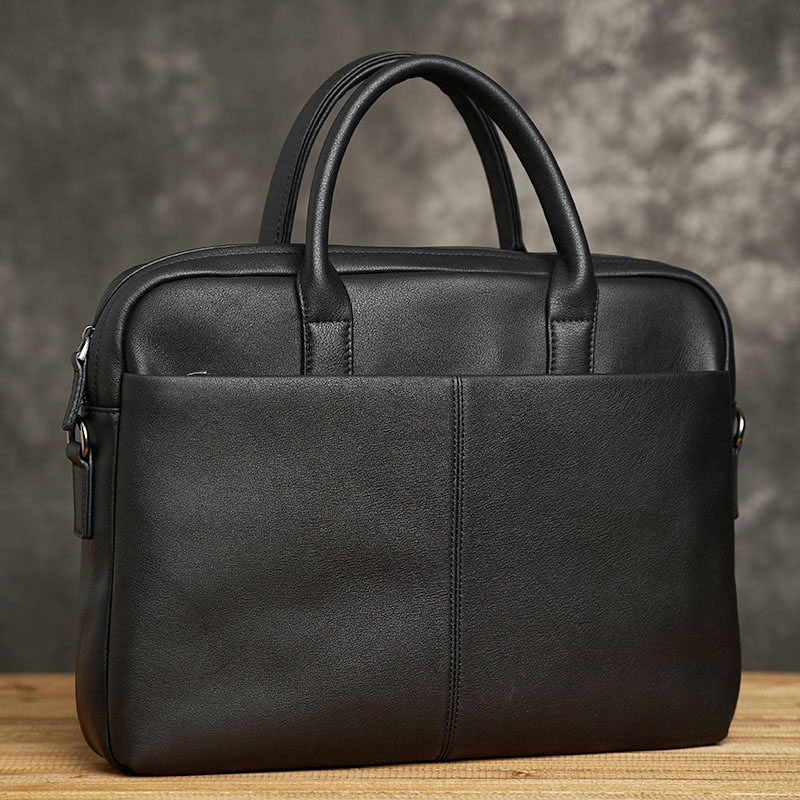 Men's hand leather handbag headcoat briefcase leisure business tilted banner large capacity computer package