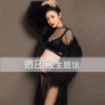 1962 new black fashion modern fur sexy big belly mommy pregnant woman photo photo theme shooting costume