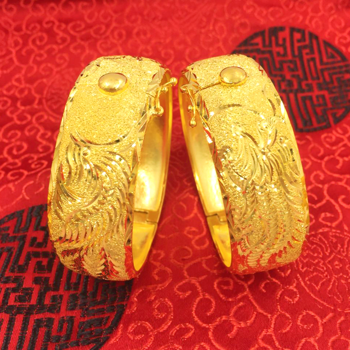 Vòng tay vàng và phượng hoàng mạ vàng 24k Vòng tay vàng cưới Nữ cô dâu cưới Vàng mạ vàng giả vàng Vòng tay mô phỏng Trang sức cưới vòng tay đá thạch anh