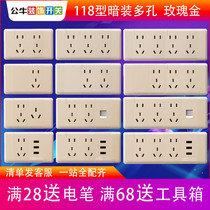 Bull ten-hole socket 118 type household porous twelve-hole six-nine-hole with switch concealed 15-hole wall panel