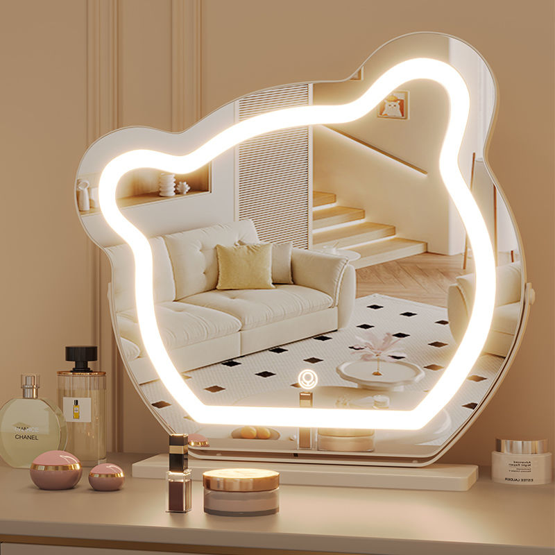 LEDメイクアップミラー、新しいクマの調節可能なデスクトップ回転フィルライト美容寝室寮ドレッシングテーブルミラー